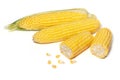 The peeled ear of corn, a piece of and seeds on a white, isolated Royalty Free Stock Photo