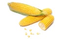 The peeled ear of corn, a piece of and seeds on a white, isolated Royalty Free Stock Photo