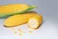 The peeled ear of corn, a piece of and seeds on a white, isolated Royalty Free Stock Photo