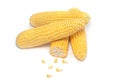 The peeled ear of corn, a piece of and seeds on a white, isolated Royalty Free Stock Photo