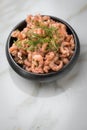 Peeled German Friesland north sea shrimps or crabs in bowl