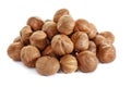 Peeled hazelnuts on a white background. Isolated hazelnut. Without shells
