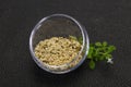 Peeled hemp seeds in the bowl Royalty Free Stock Photo