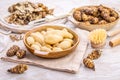 Peeled Jerusalem artichoke, raw topinambour bulbs on kitchen table Royalty Free Stock Photo