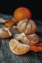 peeled mandarin oranges on a table