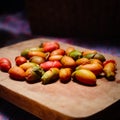 Peeled melinjo (indonesian vegetables) on the wooden table.