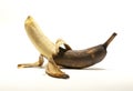 A peeled old rotten banana. The concept of shelf life. Royalty Free Stock Photo