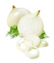 Peeled onion parsley dill isolated on white background Royalty Free Stock Photo