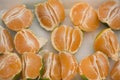 Peeled and Pieced Green Mandarins on Table Royalty Free Stock Photo