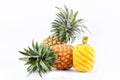 Peeled pineapple and fresh ripe pineapple have sweet taste on white background healthy pineapple fruit food isolated Royalty Free Stock Photo