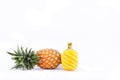 Peeled pineapple and fresh ripe pineapple have sweet taste on white background healthy pineapple fruit food isolated Royalty Free Stock Photo