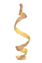 Peeled potato skin in the form of a spiral on an isolated white