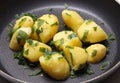 Peeled potatoes in pan Royalty Free Stock Photo