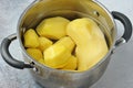 Peeled potatoes with water in a pot