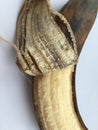 Peeled ripe banana. Macro top view. Royalty Free Stock Photo