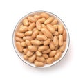 Peeled roasted peanuts in ceramic bowl