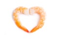 Peeled shrimp on white background,Heart shaped Royalty Free Stock Photo