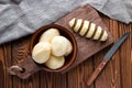 Peeled sliced potatoes on a cutting board Royalty Free Stock Photo