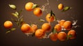 Peeled tangerines hover in mid-air within a futuristic laboratory, bathed in the soft glow of fluorescent lights, AI generated