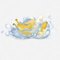 Peeled and Unpeeled Banana in Clean Water Drops Royalty Free Stock Photo