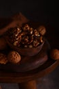 peeled walnuts in a wooden bowl