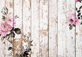 Peeled wooden texture with shabby chic vintage roses