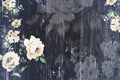 Peeled wooden texture with shabby chic vintage roses