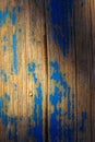 Peeling blue paint on wood
