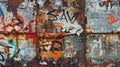 The peeling layers of graffiti on a rusted metal wall revealing snippets of past messages and artistic expressions Royalty Free Stock Photo