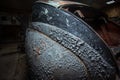 Peeling paint on a vintage car - close-up