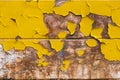 Peeling paint on wall, textur. Old paint flakes on the wall, yellow color. Copy space