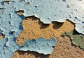 Peeling paint on a weathered surface reveals a textured, cracked Royalty Free Stock Photo