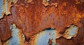 Close-up of Peeling Rusty Metal Surface with Blue Undercoat Showing texture Royalty Free Stock Photo