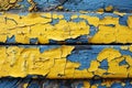 Peeling Yellow Paint on Rustic Blue Wood for Textural Background Design Generative AI