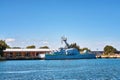 PeenemÃÂ¼nde port city on the Baltic island Usedom, with the Soviet corvette of the Tarantul class Royalty Free Stock Photo