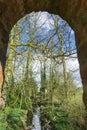 Peeping through a brick archway into view of the countryside