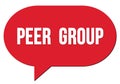 PEER GROUP text written in a red speech bubble