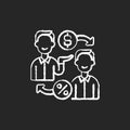 Peer to peer lending chalk white icon on black background