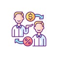 Peer to peer lending RGB color icon