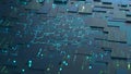 Peer-to-peer blockchains. Future of internet technologies. Motherboard, neural network and cyber technology. Big data analytics