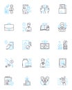 Peer-to-peer commerce linear icons set. decentralization, collaboration, sharing, trust, community, nerk, bartering line