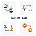 Peer To Peer icon set. Four elements in diferent styles from crypto currency icons collection. Creative peer to peer icons filled Royalty Free Stock Photo