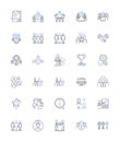 Peers line icons collection. Colleagues, Mates, Classmates, Acquaintances, Comrades, Friends, Allies vector and linear