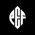PEF circle letter logo design with circle and ellipse shape. PEF ellipse letters with typographic style. The three initials form a Royalty Free Stock Photo
