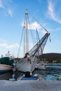 Pefki, Evia island, Greece - August 2023: Sailing ship in harbour in town Pefki at Evia island in Greece Royalty Free Stock Photo