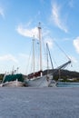 Pefki, Evia island, Greece - August 2023: Sailing ship in harbour in town Pefki at Evia island in Greece Royalty Free Stock Photo