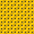Peg board seamless pattern texture. Perforated wall for tools background. Yellow diagonal striped board with holes. Royalty Free Stock Photo