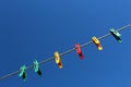 Clothespin for fixing the laundry to the cloudless sky Royalty Free Stock Photo