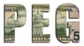 PEG Price Earnings to Growth Ratio Abbreviation Word 50 US Real Dollar Bill Banknote Money Texture on White Background