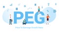 Peg price to earnings growth ratio concept with big word or text and team people with modern flat style - vector